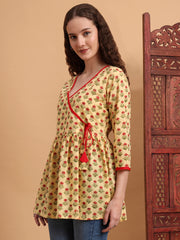 Hand Block Print Yellow Peplum Kurti