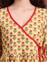 Hand Block Print Yellow Peplum Kurti