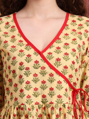 Hand Block Print Yellow Peplum Kurti