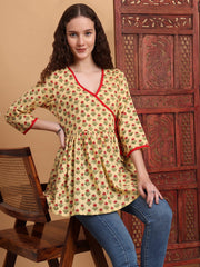 Hand Block Print Yellow Peplum Kurti