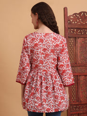 Hand Block Print White Printed Peplum Kurti