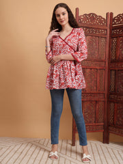 Hand Block Print White Printed Peplum Kurti