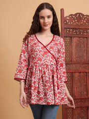 Hand Block Print White Printed Peplum Kurti