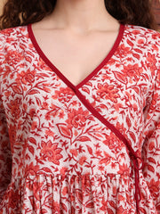 Hand Block Print White Printed Peplum Kurti