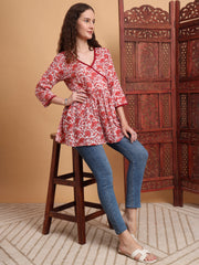 Hand Block Print White Printed Peplum Kurti