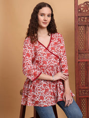 Hand Block Print White Printed Peplum Kurti