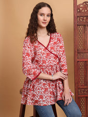 Hand Block Print White Printed Peplum Kurti