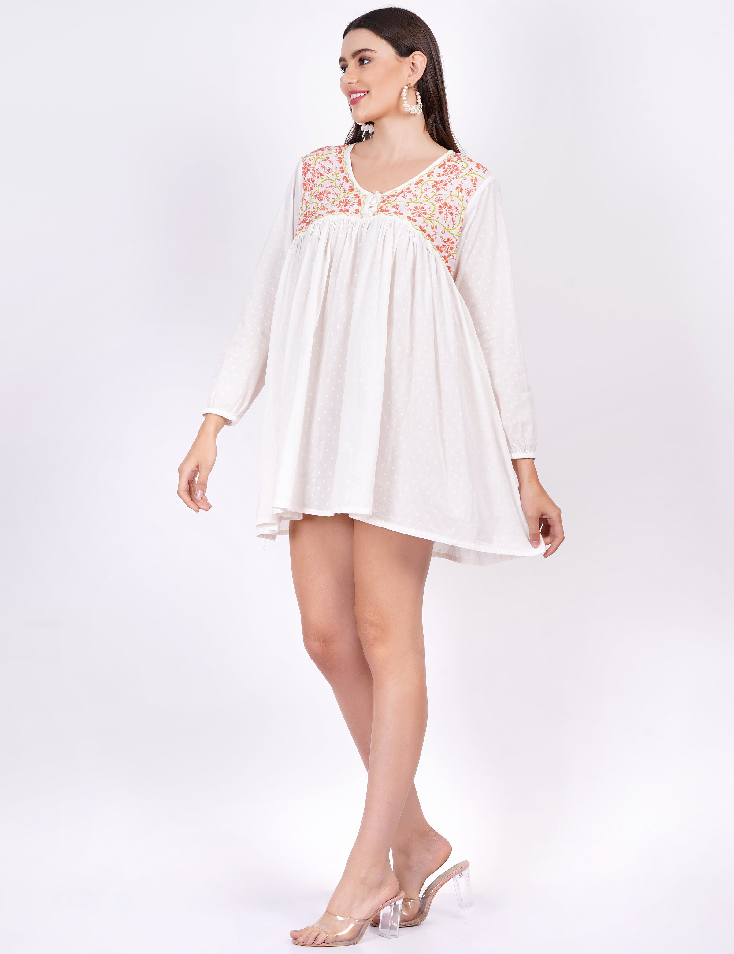 White Dobby Cotton Chikankari Dress - Sufiza Lifestyle