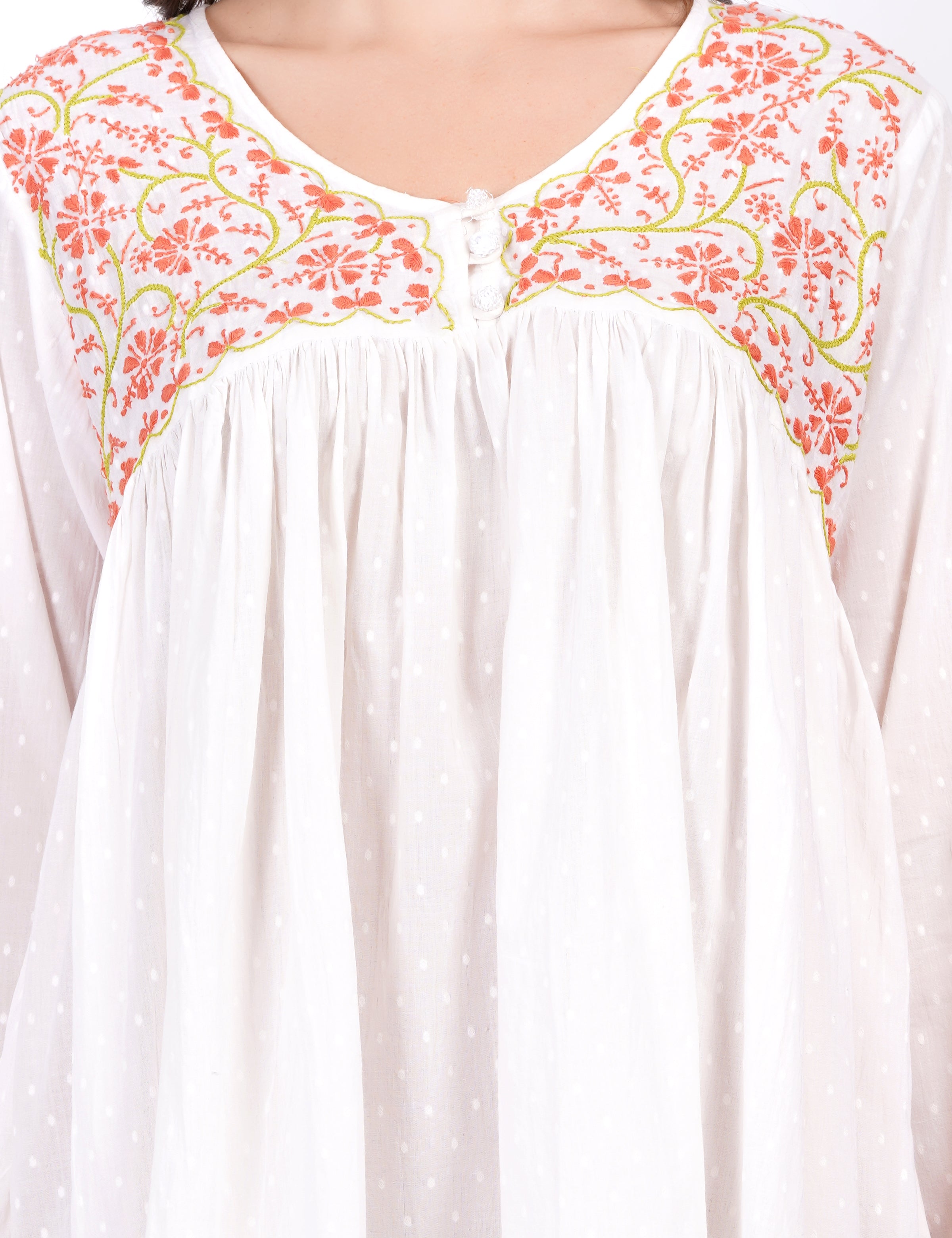 White Dobby Cotton Chikankari Dress - Sufiza Lifestyle