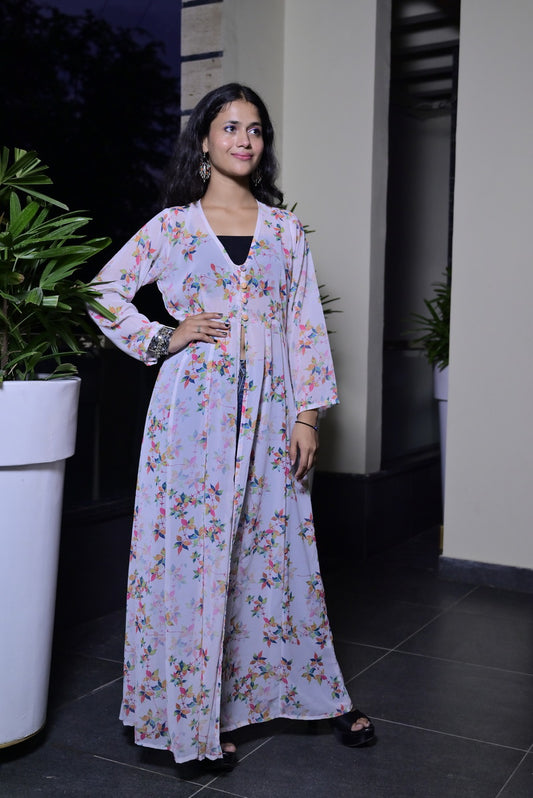 Geogrette White Digital Printed Shrug - Sufiza Lifestyle