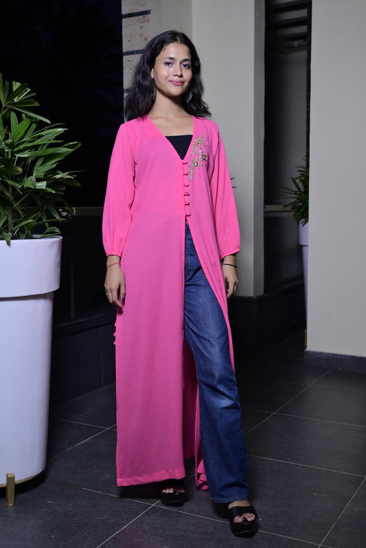 Georgette Pink Zardosi Shrug - Sufiza Lifestyle