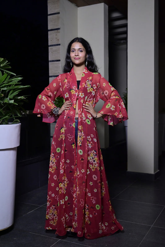 Georgette Red Color Shrug - Sufiza Lifestyle