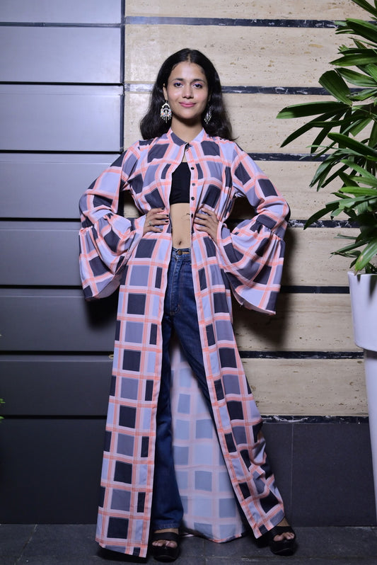 Georgette Check Print Shrug - Sufiza Lifestyle