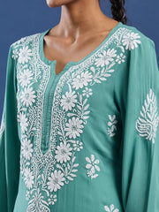 Modal Cotton Green Chikankari Kurti
