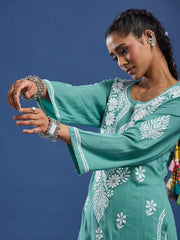 Modal Cotton Green Chikankari Kurti
