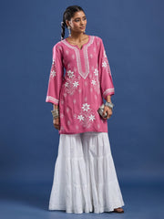Modal Cotton Wine Chikankari Ghas Pati Kurti