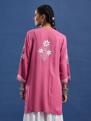 Modal Cotton Wine Chikankari Ghas Pati Kurti