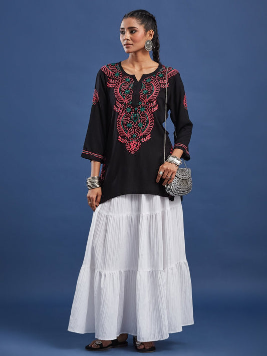 Chikankari Black Cotton Kurti S1007