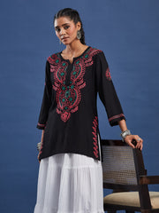 Chikankari Black Cotton Kurti S1007