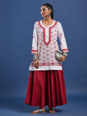 White cotton Kurta with Red Thread Embroidery