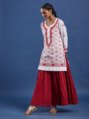 White cotton Kurta with Red Thread Embroidery