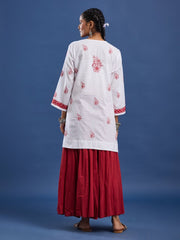 White cotton Kurta with Red Thread Embroidery