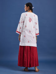 White cotton Kurta with Red Thread Embroidery