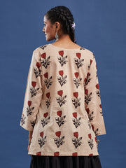 Hand Block Print Bagru Print Kurti, Cotton breathable fabric, Style with Skirt, Palazzo, Trouser and Denim. Collection for casual and office wear, Hand Crafted by Artisans.