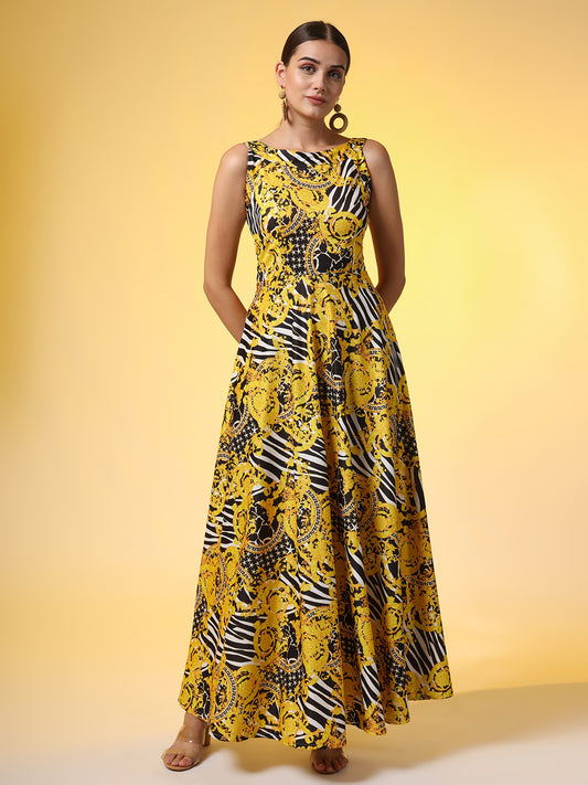 Yellow and Black Printed Dress - Sufiza Lifestyle