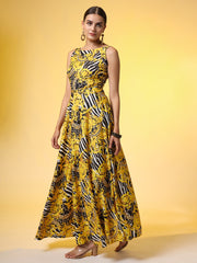 Yellow and Black Printed Dress - Sufiza Lifestyle