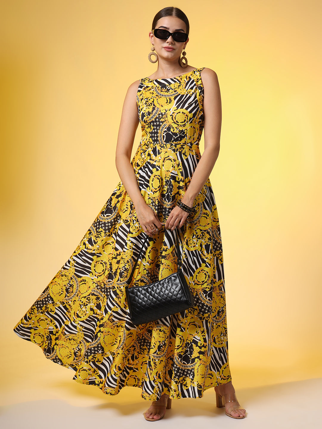 Yellow and Black Printed Dress - Sufiza Lifestyle