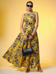 Yellow and Black Printed Dress - Sufiza Lifestyle