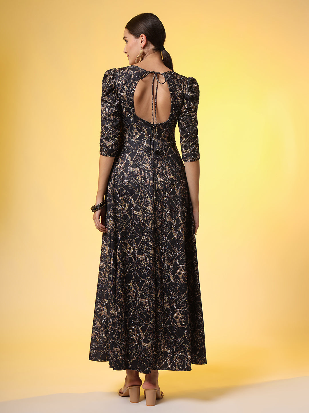 Western Wear Dress Black printed Dress with Puff Sleeve - Sufiza Lifestyle
