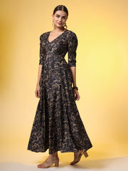 Western Wear Dress Black printed Dress with Puff Sleeve - Sufiza Lifestyle