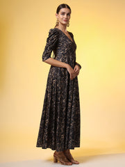 Western Wear Dress Black printed Dress with Puff Sleeve - Sufiza Lifestyle