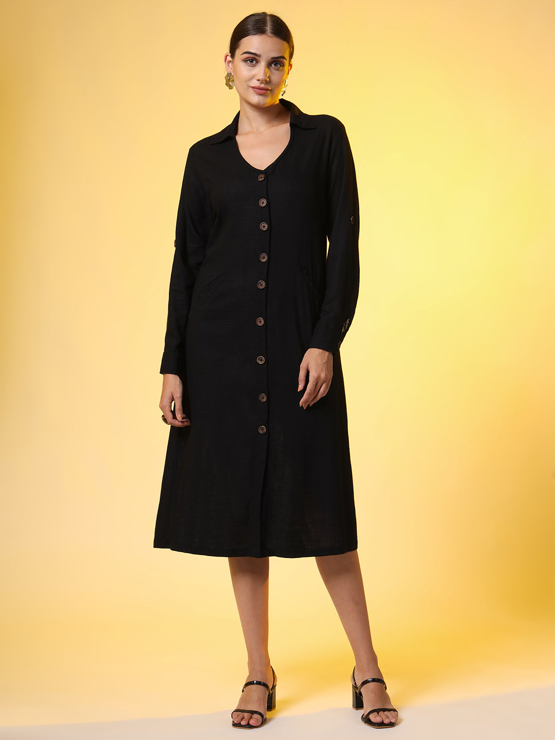 Khadi Black Color Knee Length Dress - Sufiza Lifestyle