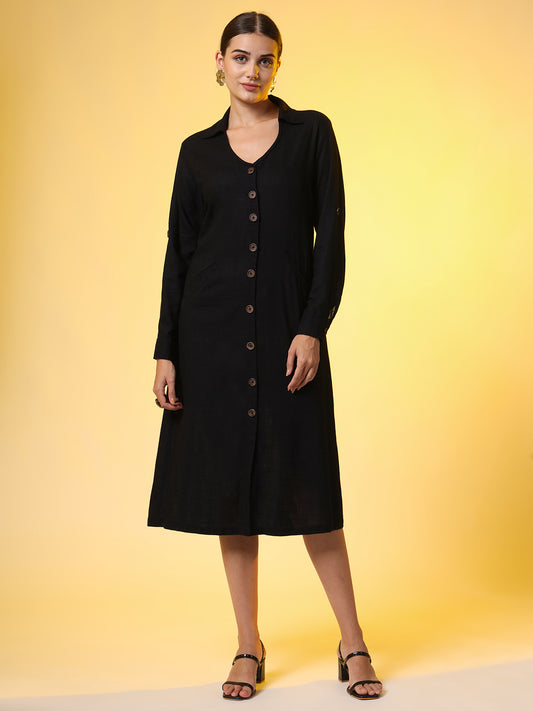 Khadi Black Color Knee Length Dress - Sufiza Lifestyle