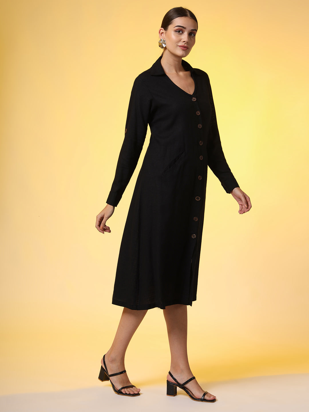 Khadi Black Color Knee Length Dress - Sufiza Lifestyle