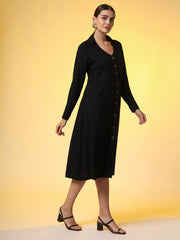 Khadi Black Color Knee Length Dress - Sufiza Lifestyle