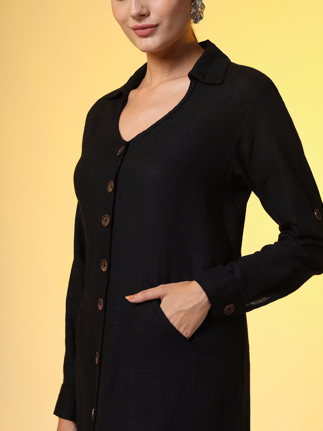 Khadi Black Color Knee Length Dress - Sufiza Lifestyle
