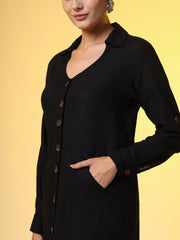 Khadi Black Color Knee Length Dress - Sufiza Lifestyle