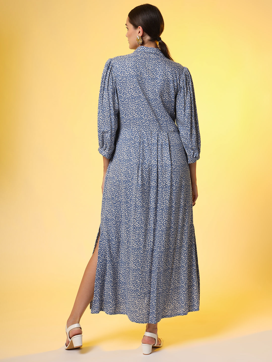 Blue with White Polka Dot long Dress - Sufiza Lifestyle