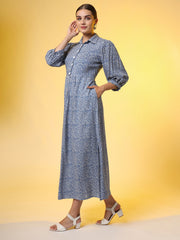 Blue with White Polka Dot long Dress - Sufiza Lifestyle
