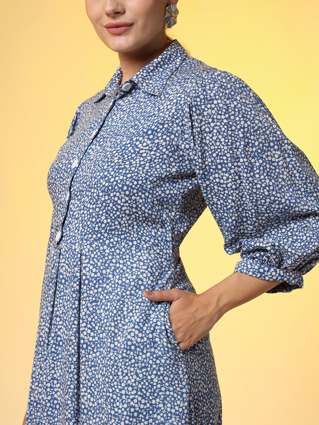 Blue with White Polka Dot long Dress - Sufiza Lifestyle