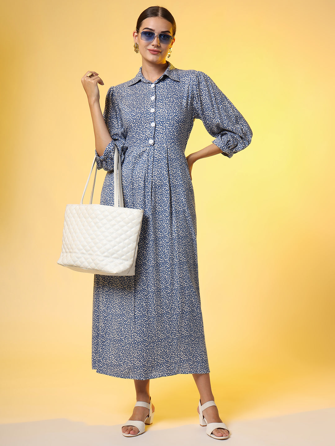 Blue with White Polka Dot long Dress - Sufiza Lifestyle