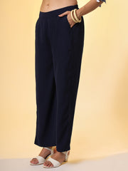 White Printed Shirt and Navy Blue Bottom Western Wear Co-Ord Set - Sufiza Lifestyle