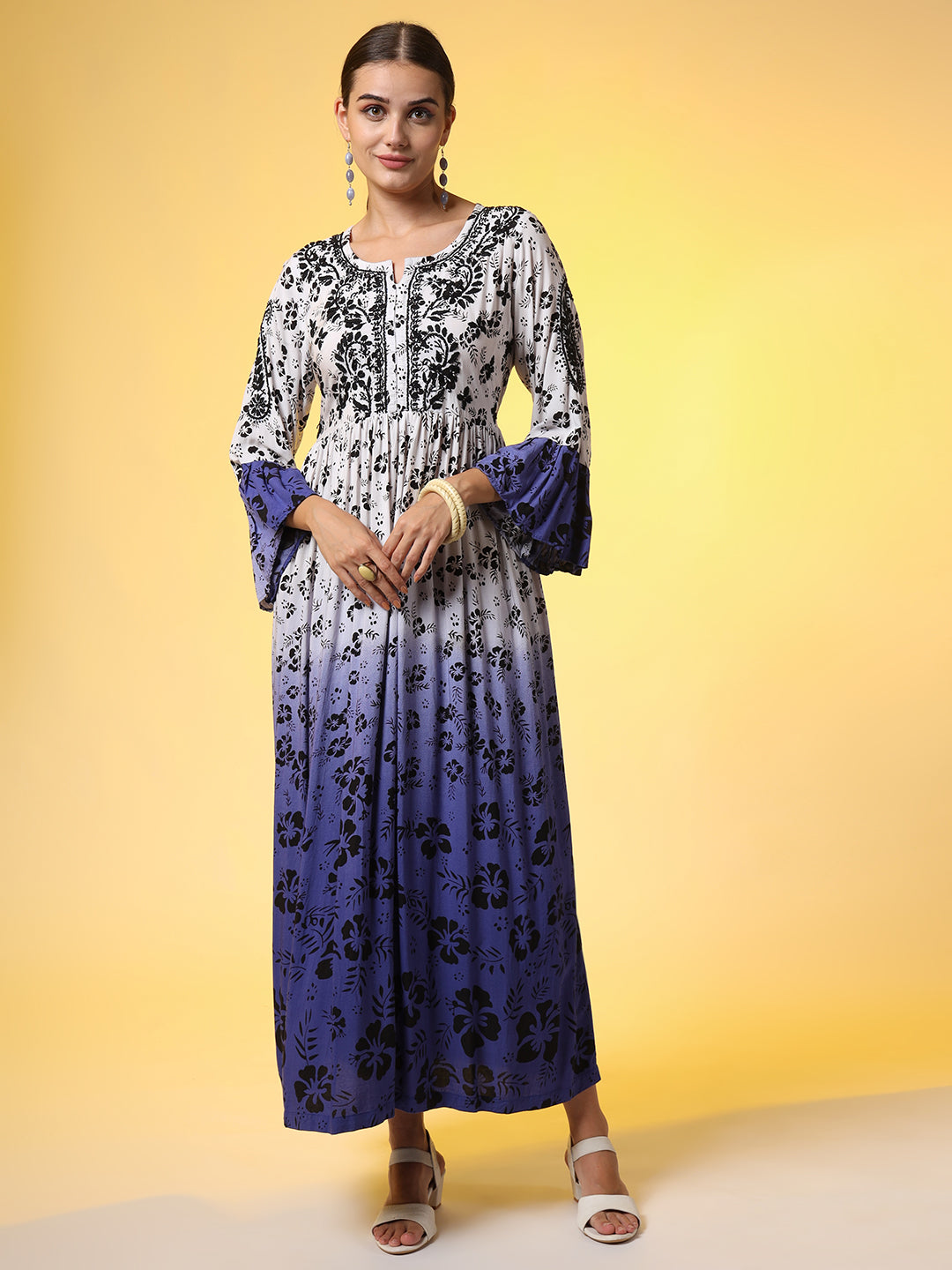 Dual Shade Purple and white with Chikankari Hand Embroidery - Sufiza Lifestyle