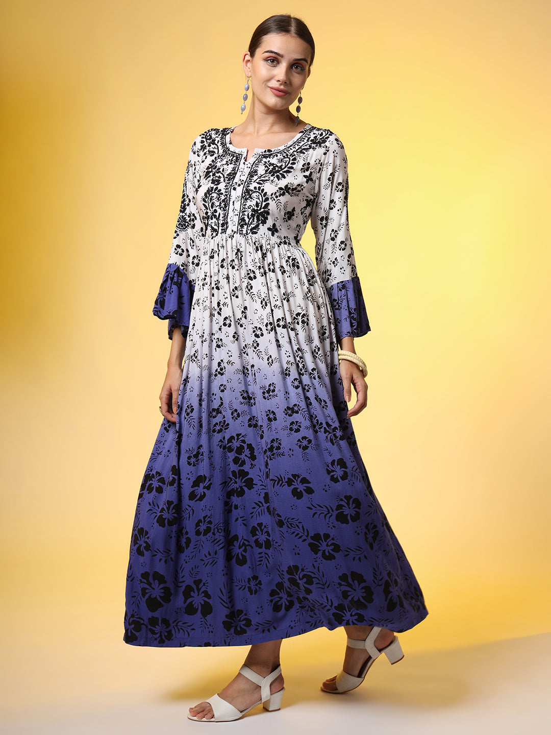Dual Shade Purple and white with Chikankari Hand Embroidery - Sufiza Lifestyle