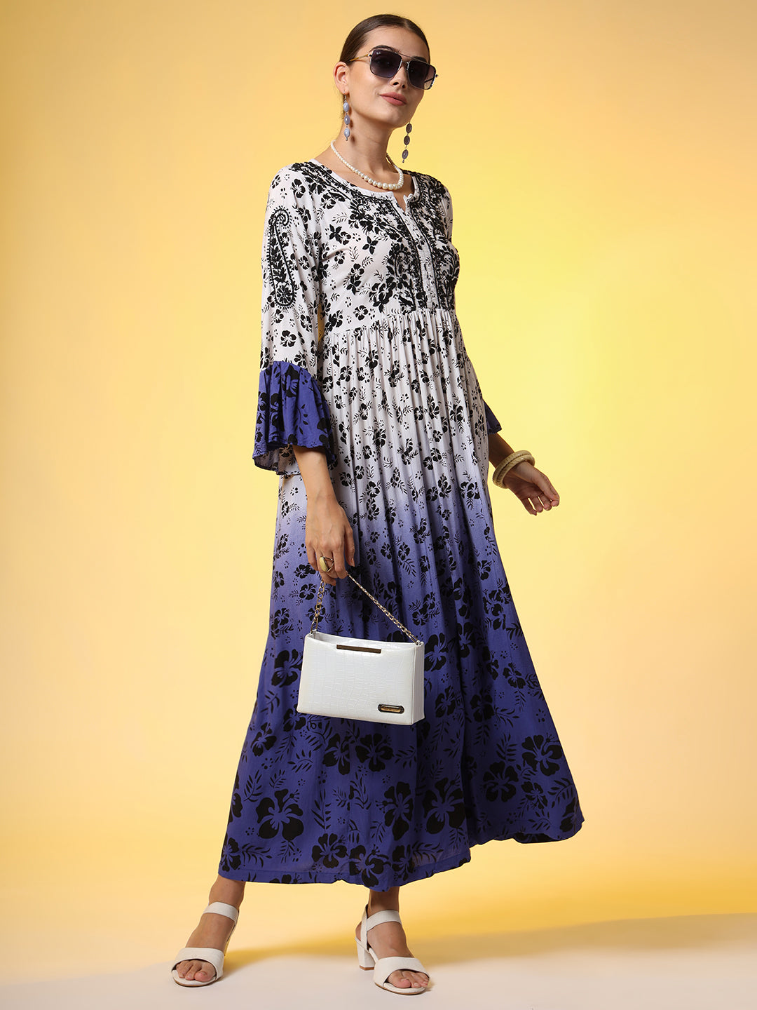 Dual Shade Purple and white with Chikankari Hand Embroidery - Sufiza Lifestyle