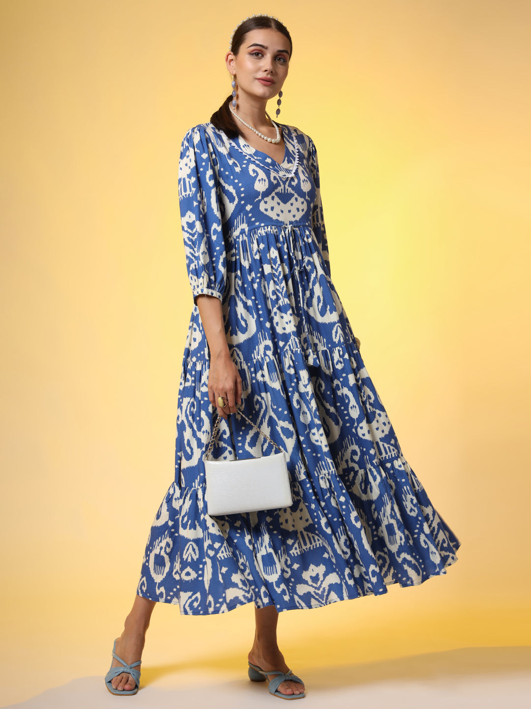Western Blue Color Dresss printed Cotton Fabric - Sufiza Lifestyle